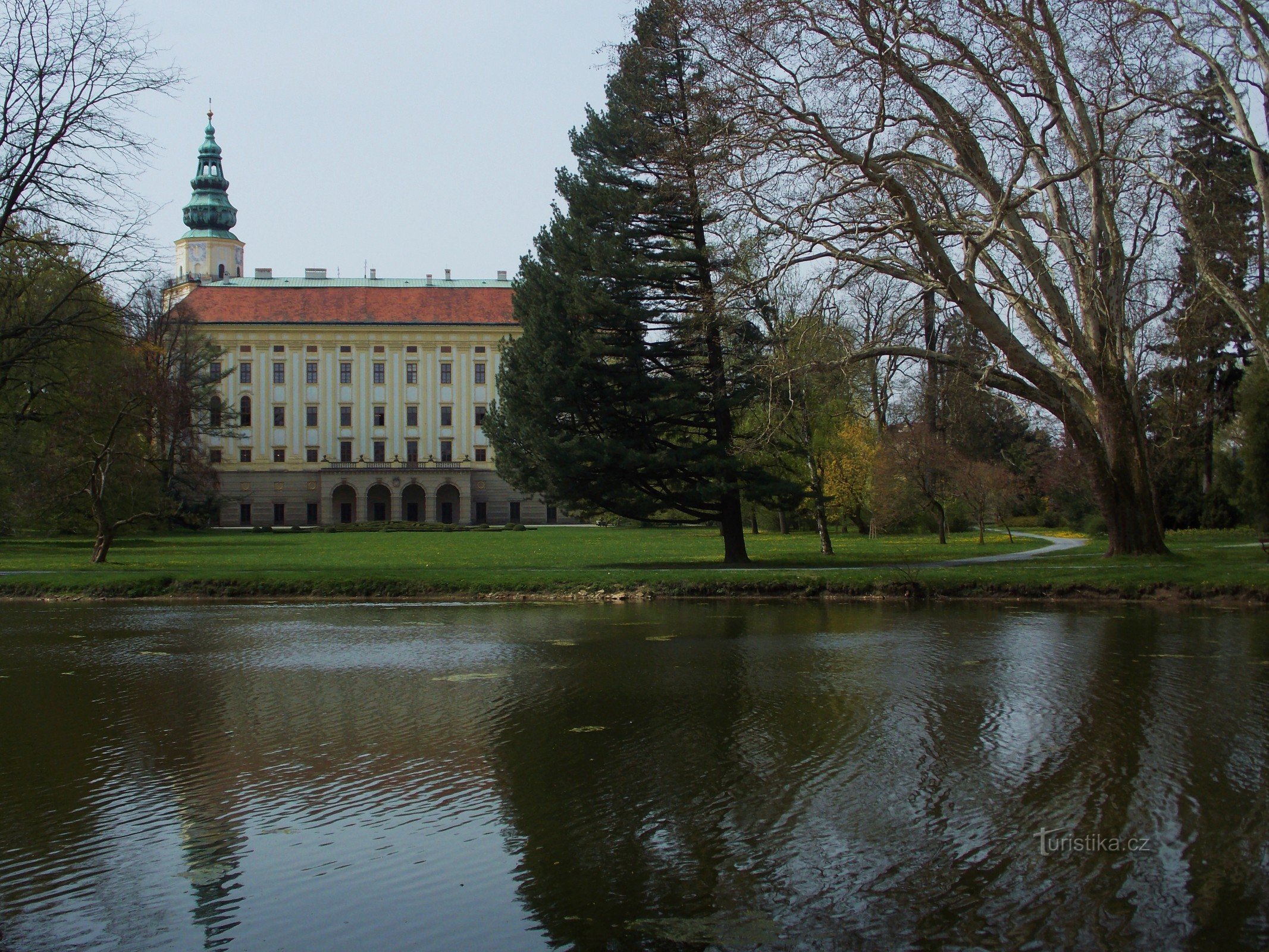 Velik ribnik s pogledom na grad