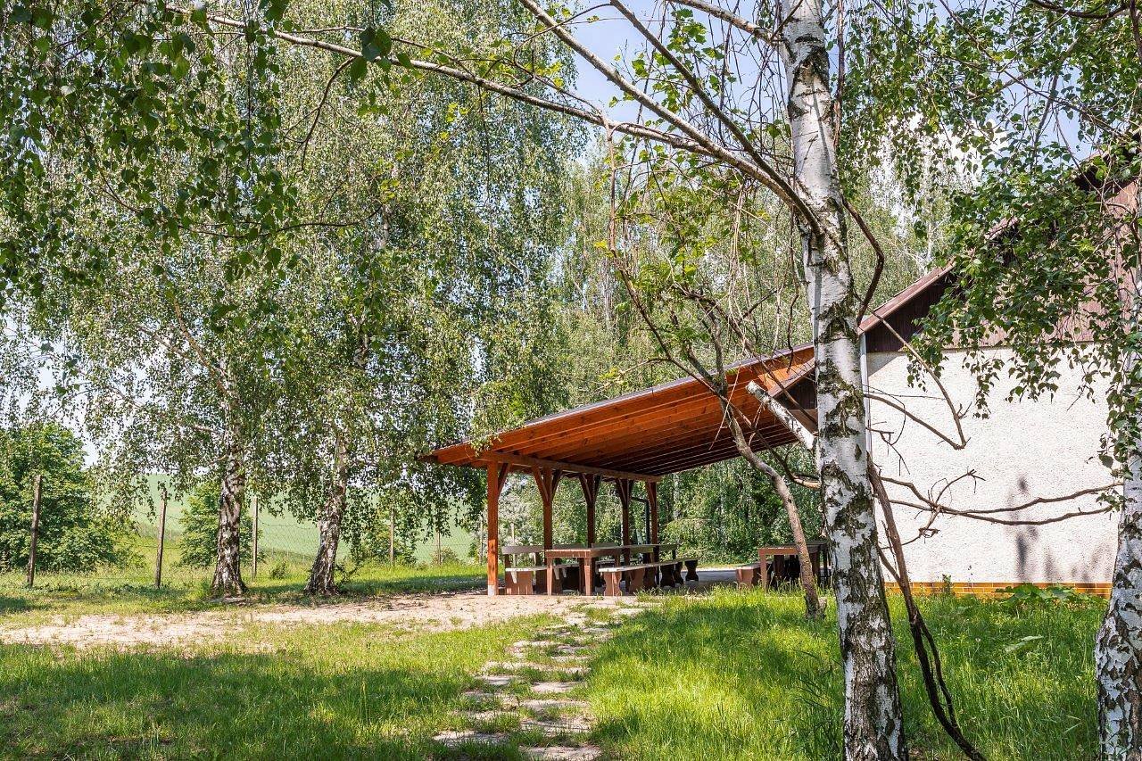 outdoor terrace + entrance to the building