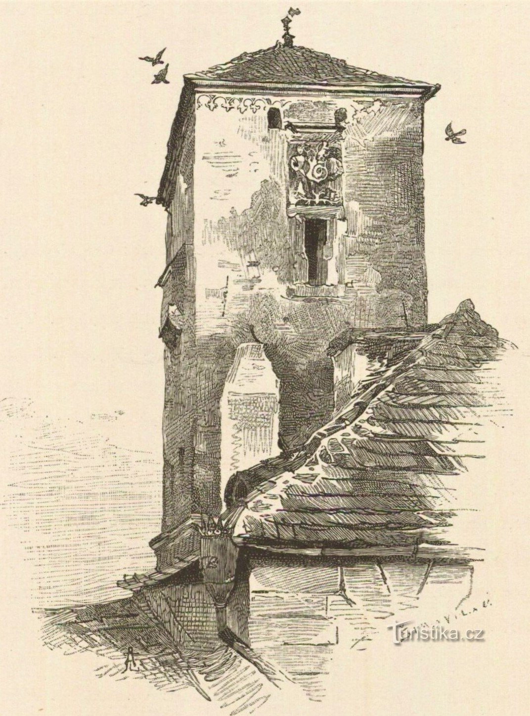 La tour Kropáčka sur un dessin de la fin du XIXe siècle