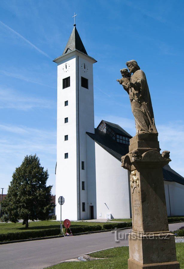 The tower with the statue of St. Joseph