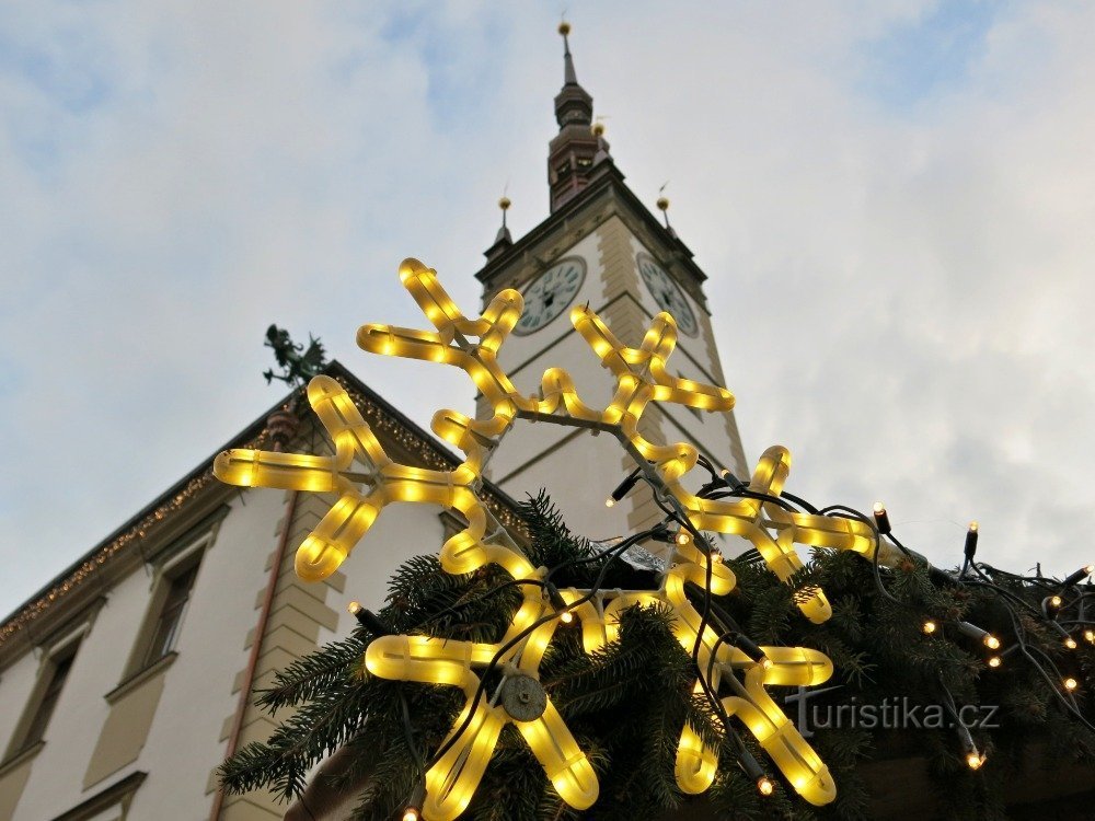 flakes under the Olomouc town hall