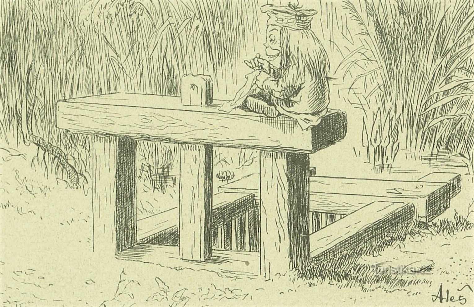 Waterman in Mikoláš Alš's drawing