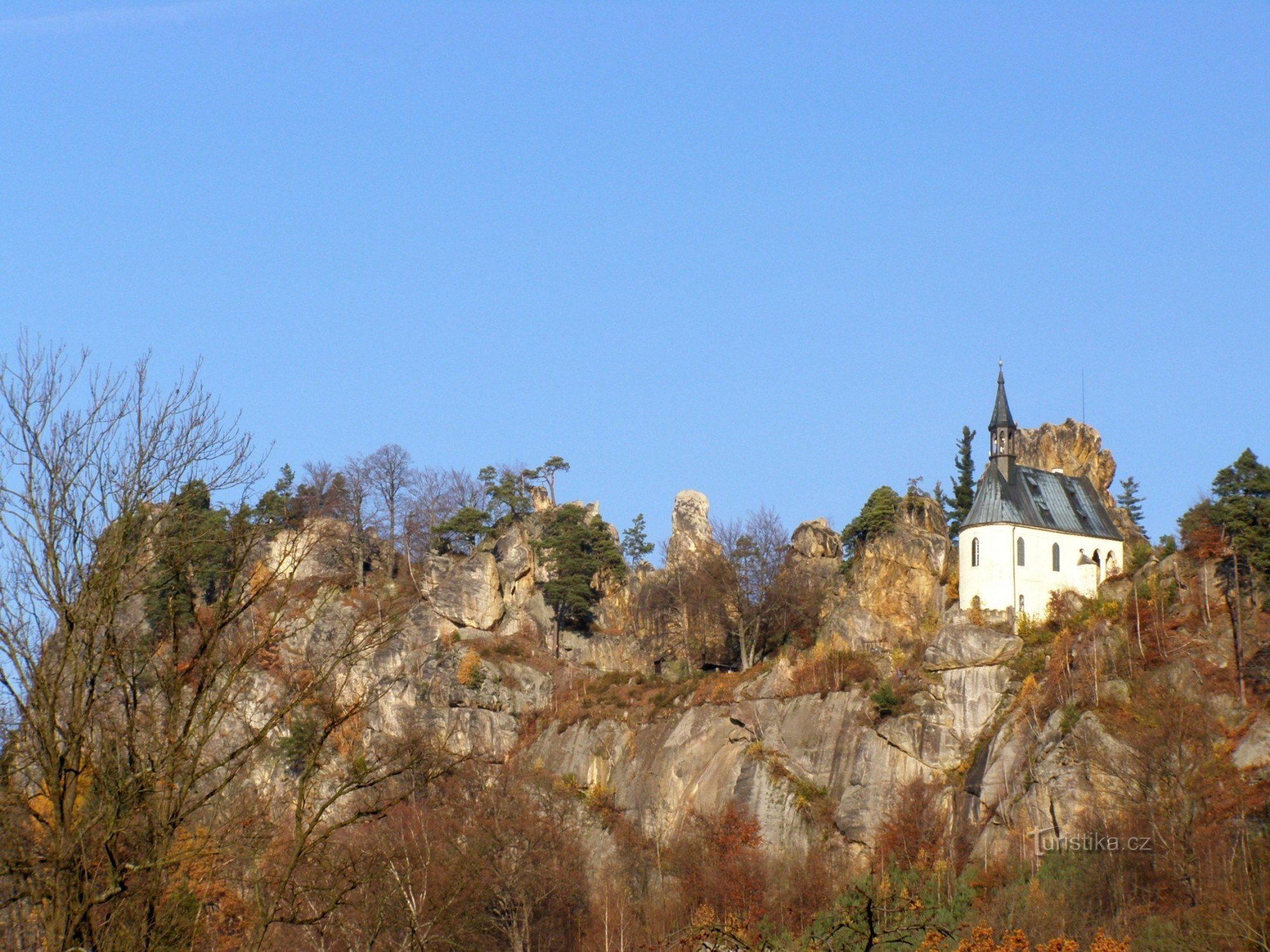 Vranov in the morning sun from the railway station in Malá Skála