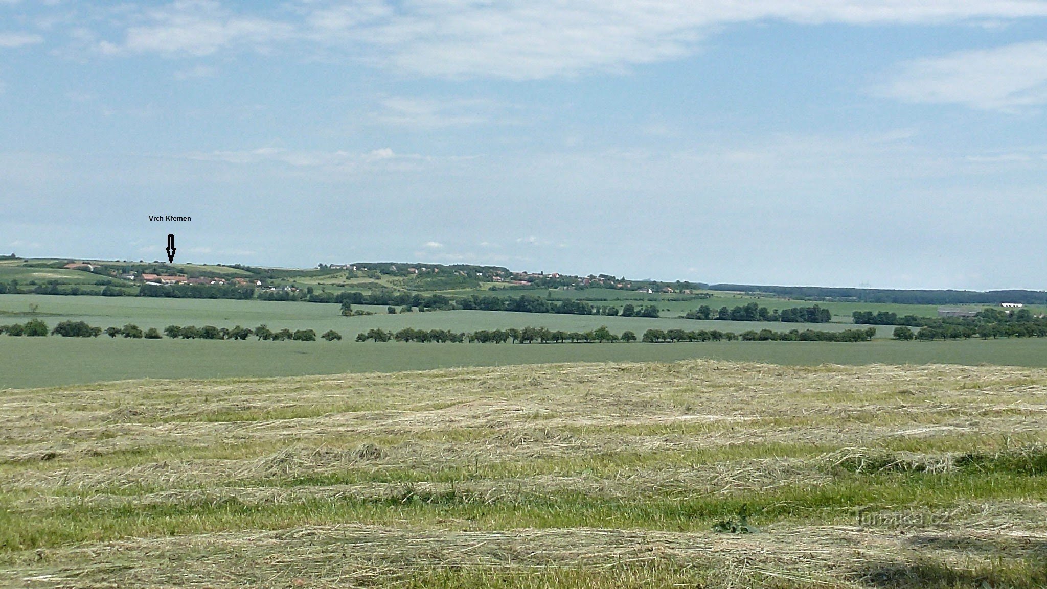 Vrch Křemen is a low elongated hill oriented in an east-west direction. At c