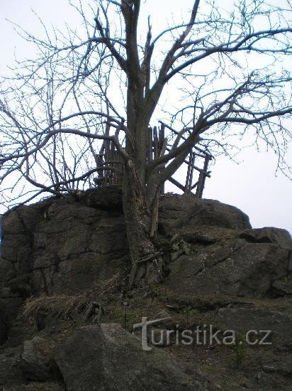 Vrh Kamenec: Skála Na Kamenec s ostacima brvnare