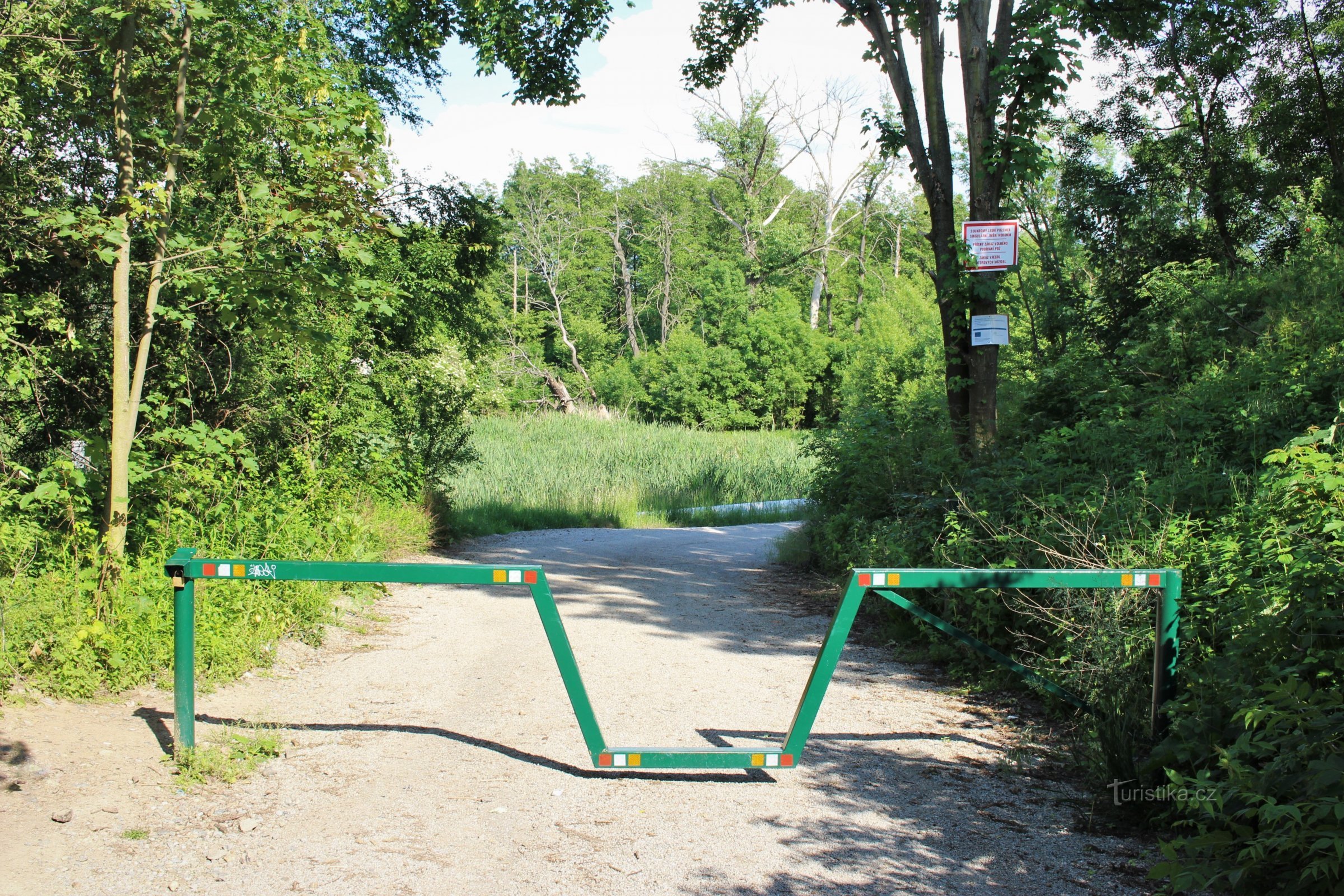 Entrada al bosque Očovský solo para peatones y ciclistas