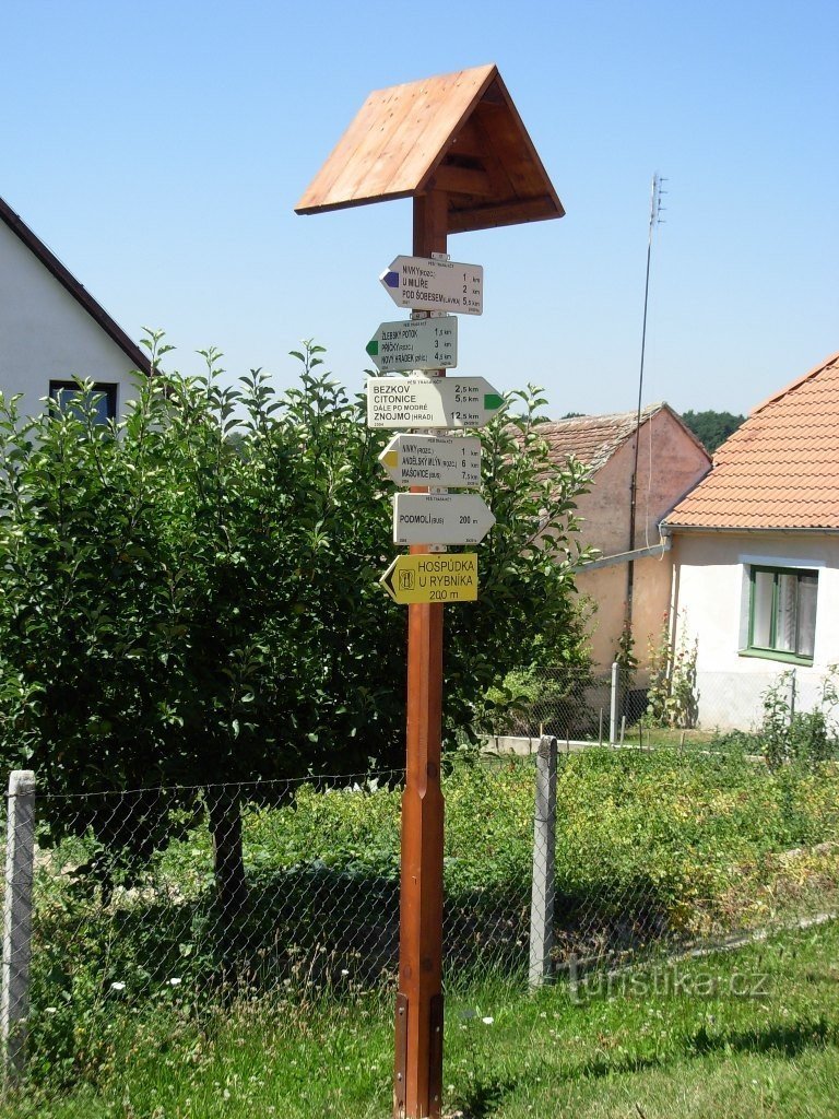 Điểm bắt đầu của các tuyến đường được đánh dấu trong làng Podmolí