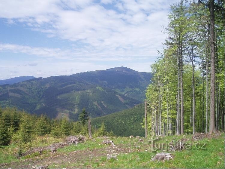 veduta di Lysá hora lungo il sentiero verso l'erba