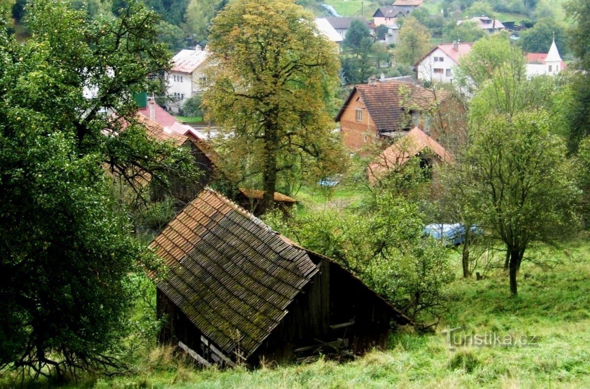 Een picknickplaats en een interessante boom - een peer boven het dorp Držková