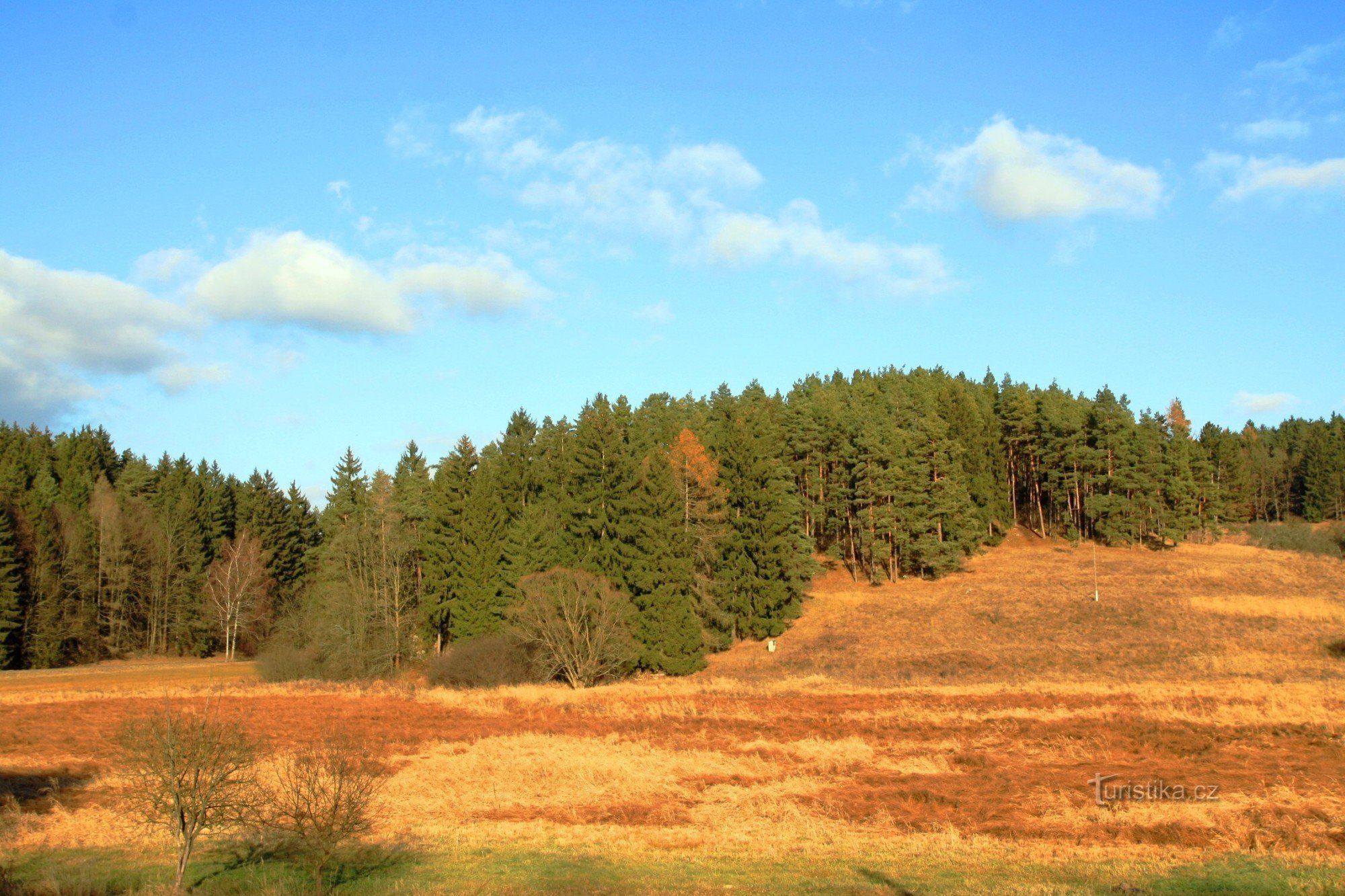 A distinct forested limestone ridge in which the Císařská cave is located