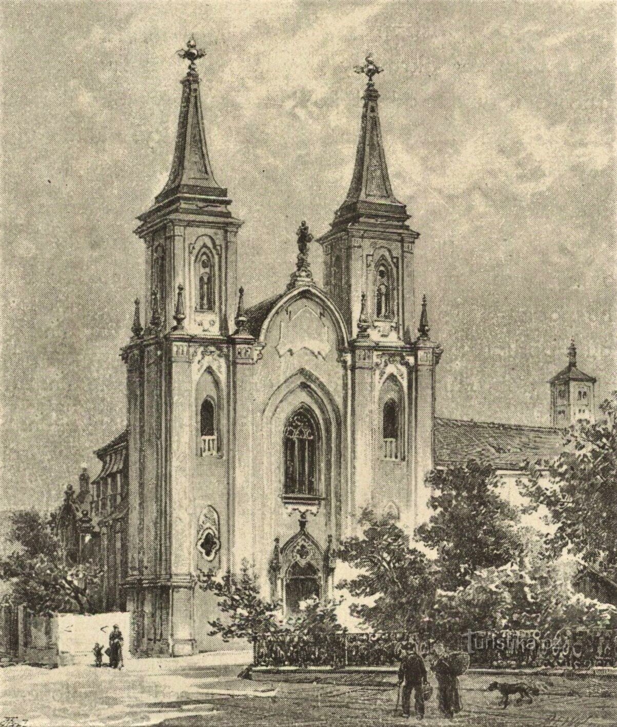 Apparition de l'église de la Nativité de la Vierge Marie à Roudnice nad Labem dans la seconde moitié du XIXe siècle