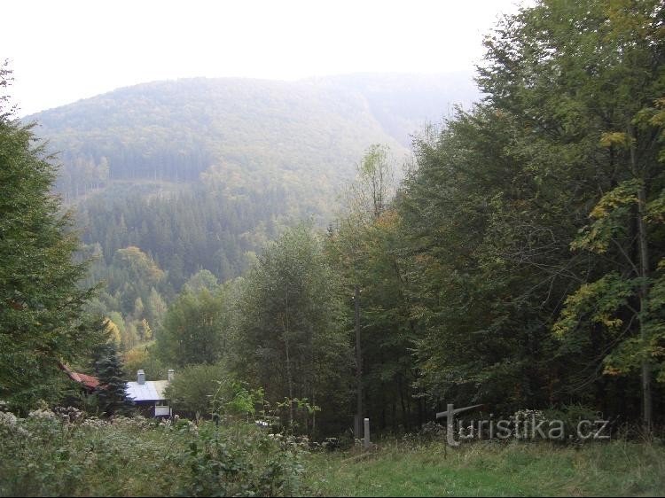 从 Muroňka 东南坡到 Nižní Mohelnice 山谷到 Jestřábí potok