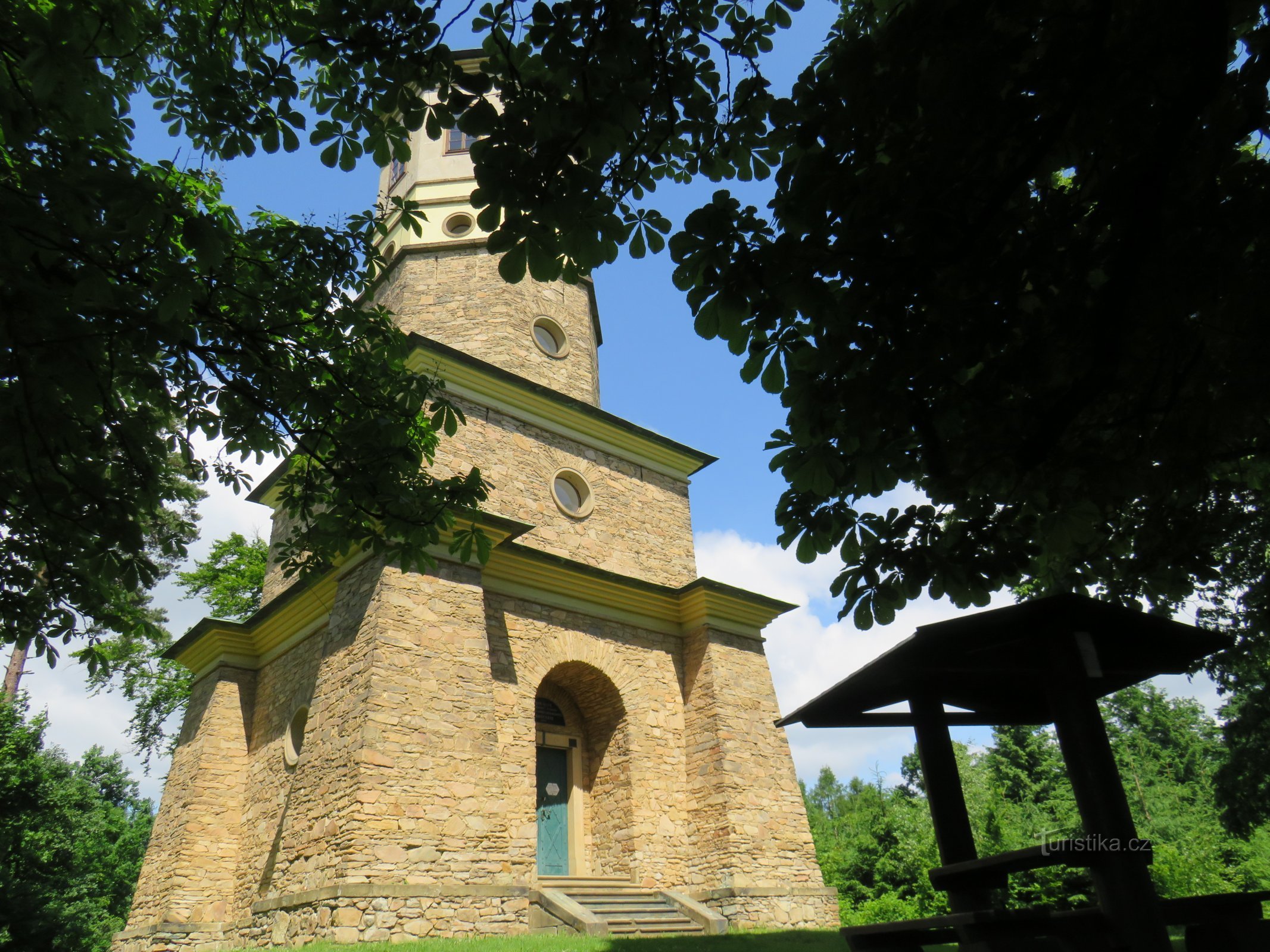 Van Mohelno naar de gesloten uitkijktoren en naar het plein