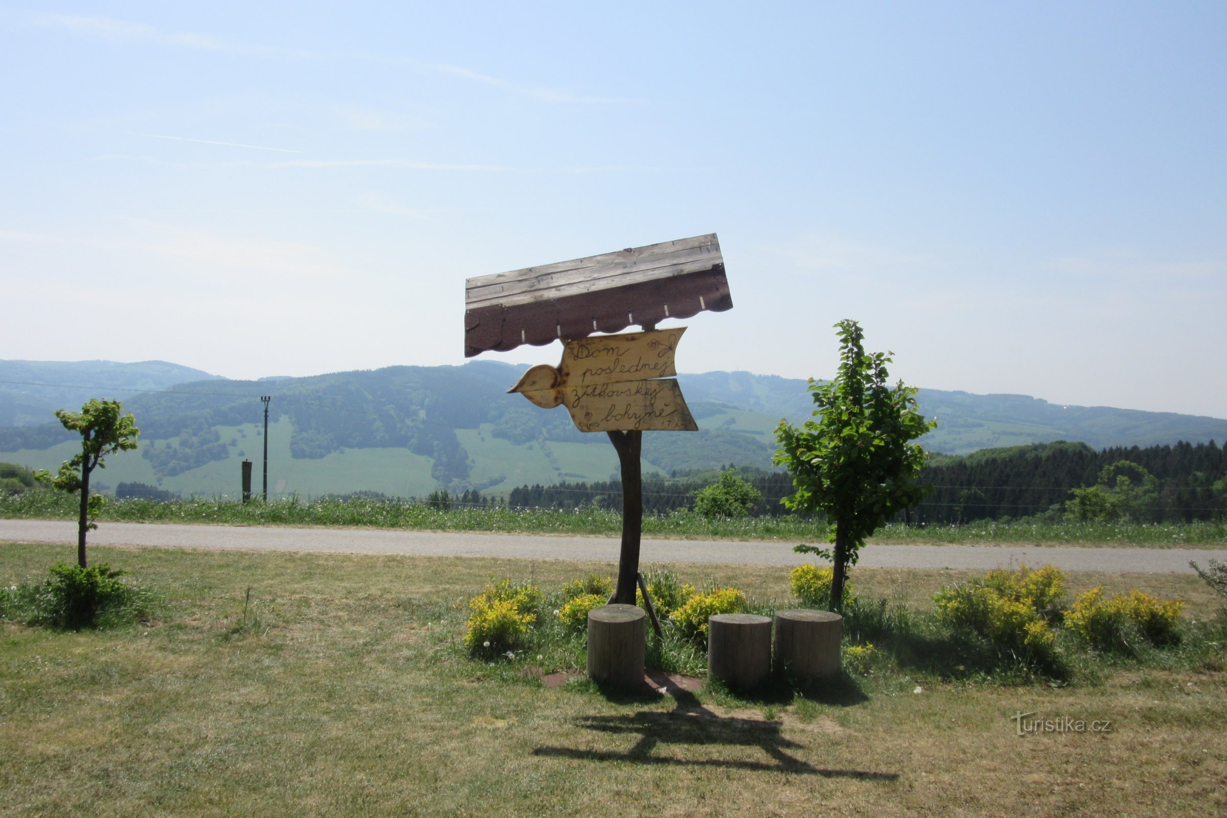 Hinter dem Hotel Kopanice führt Sie dieses Schild zum Haus