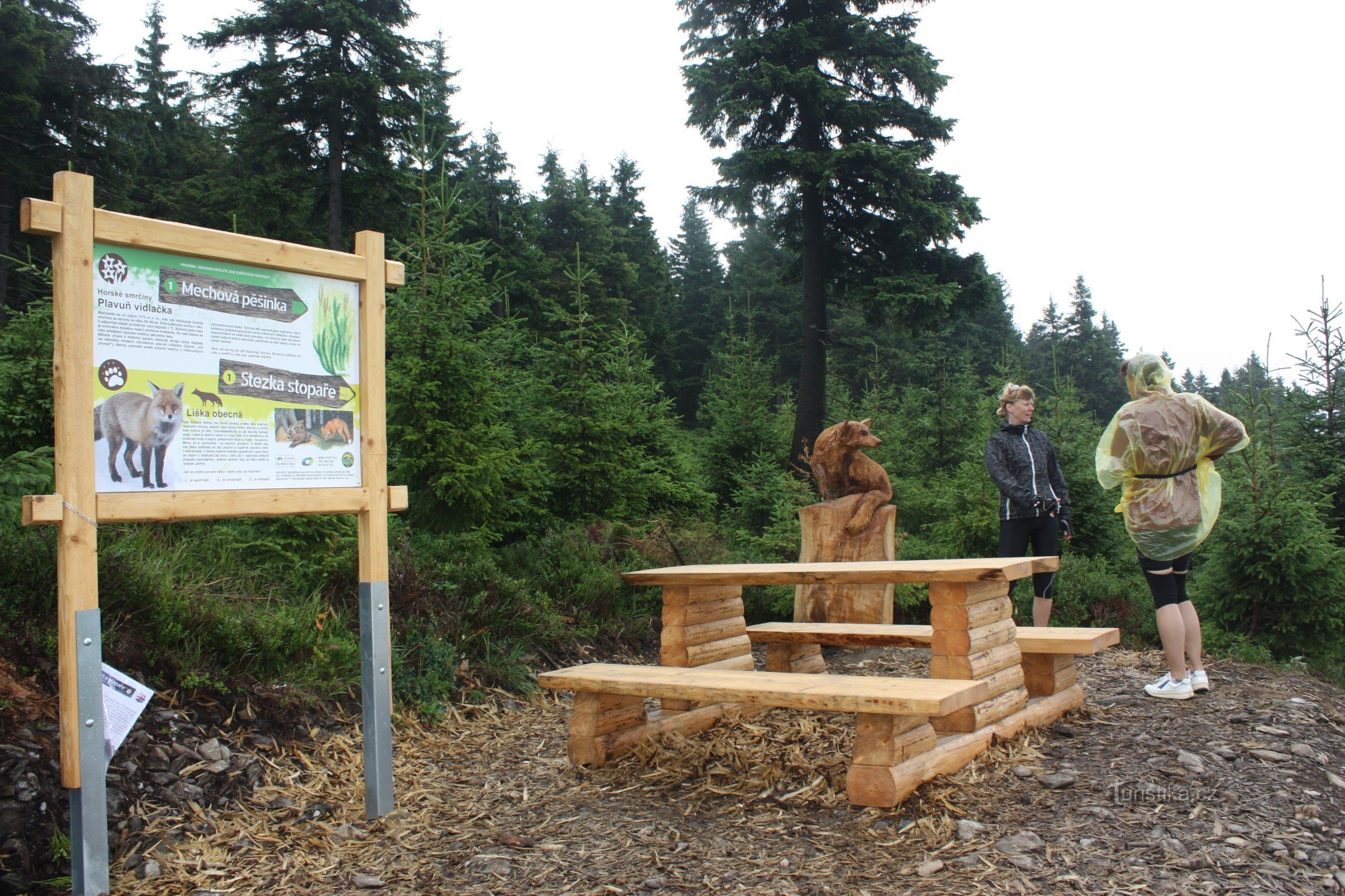 Het begin van de Hitchhiker's Trail bij het bergstation van de kabelbaan in Plána