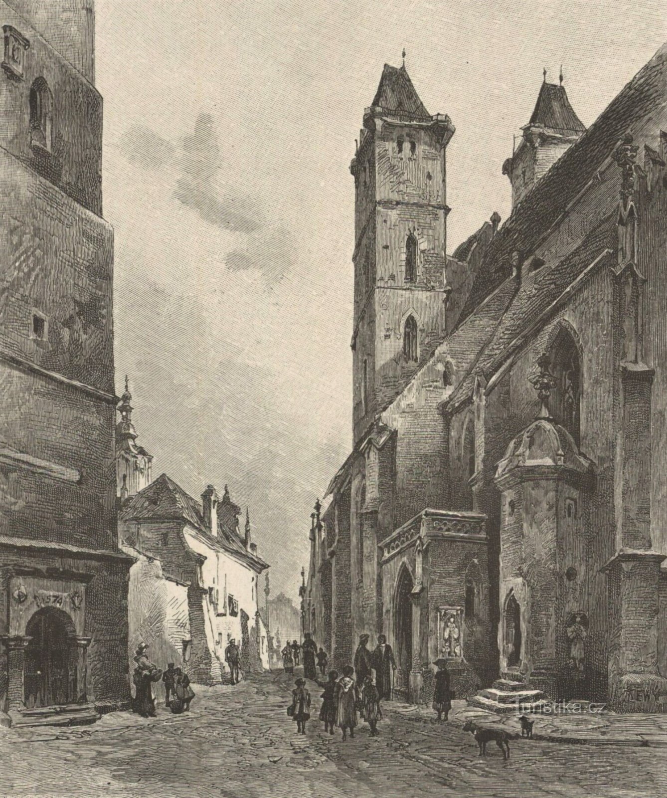 Zákoutí mezi Bílou věží a katedrálou sv. Ducha ve 2. polovině 19. století