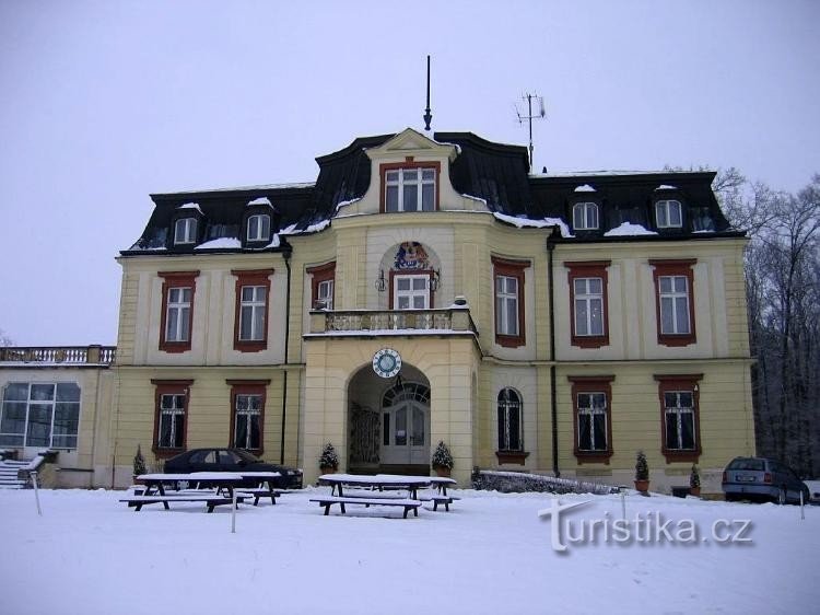 Kasteel: Vooraanzicht van de voorgevel van het kasteel