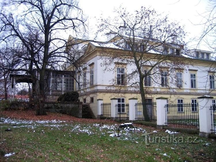 Kasteel: Uitzicht vanaf het park richting de hoofdingang van het park