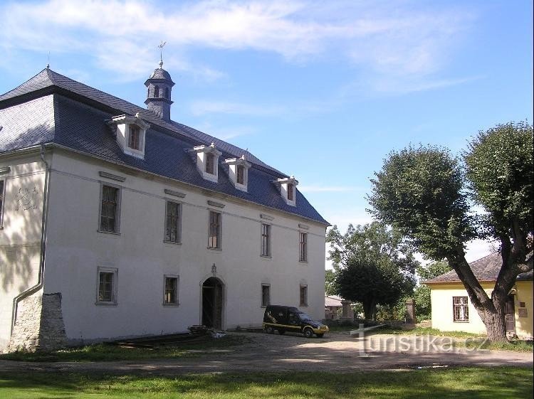 Castel: Inițial un castel renascentist, reconstruit în stil baroc, astăzi în reconstrucție, vedere din față