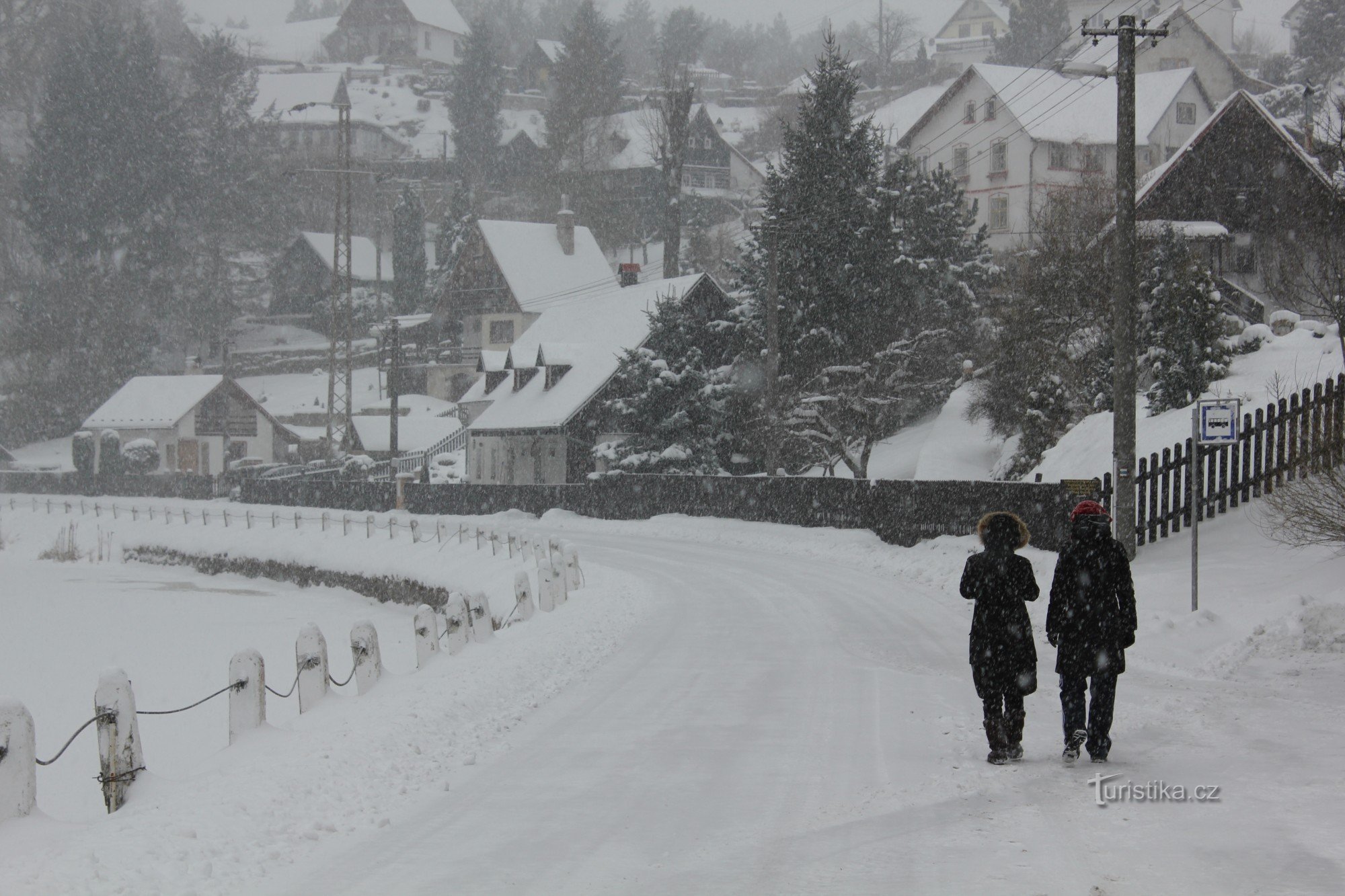 Een bevroren vijver in de vallei in Oleška