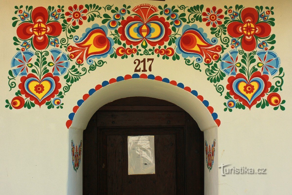 Cabaña decorada de la cabaña eslovaca.