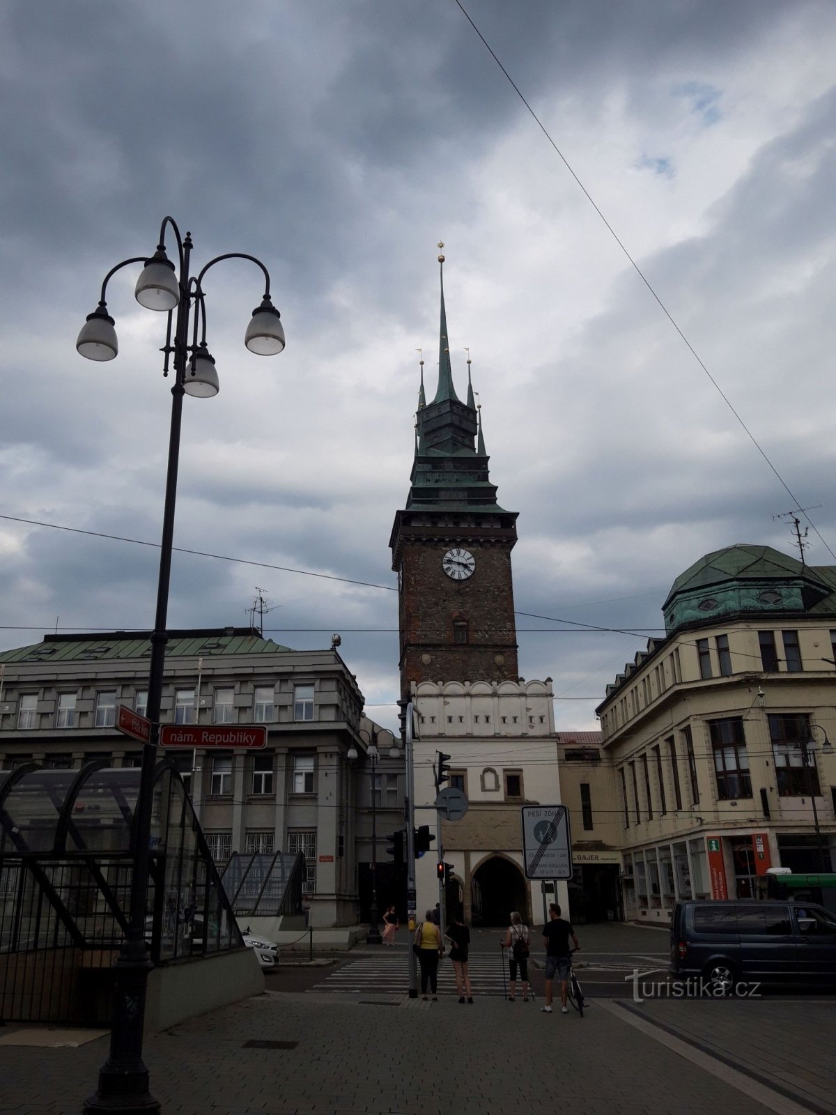 Green gate and observation tower in Pardubice