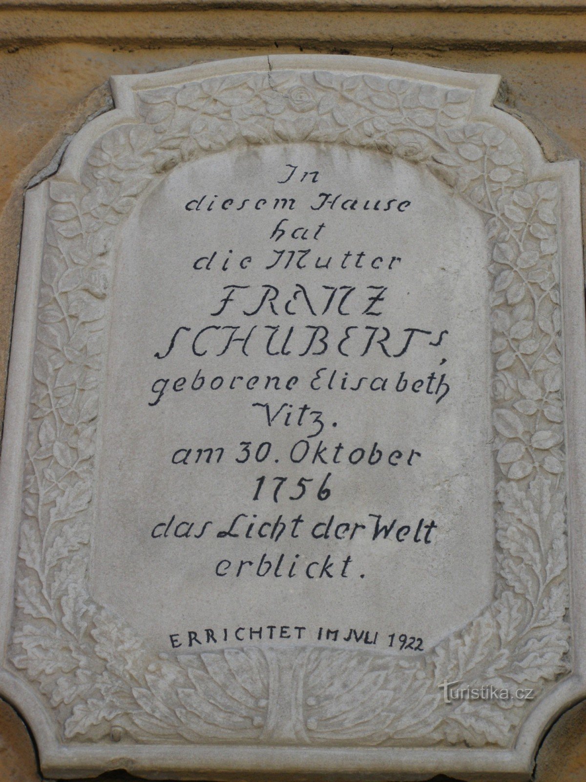Zlaté Hory - pamětní deska matky hudebního skladatele Franze Schuberta