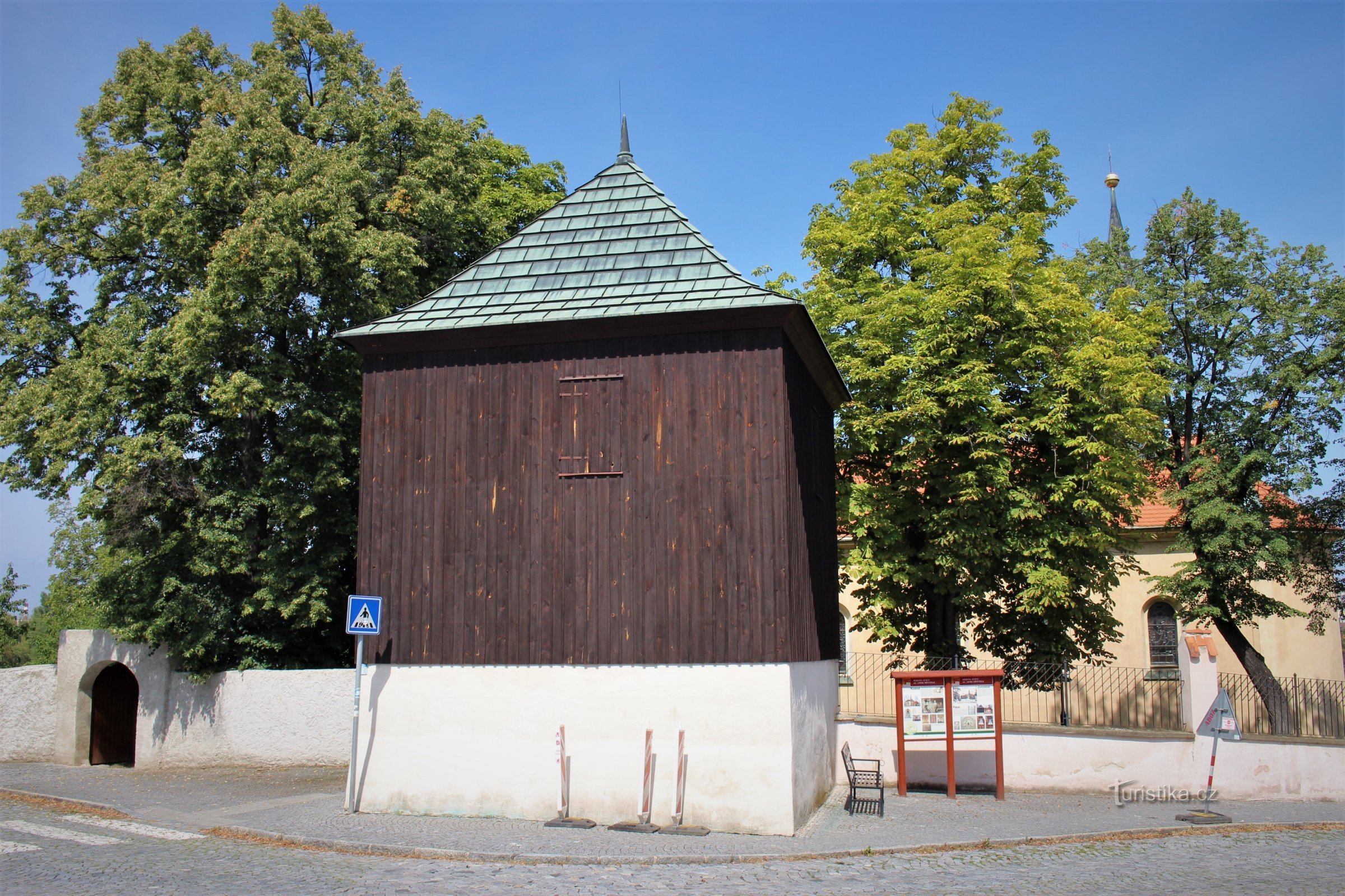 The bell tower at the Church of St. John the Baptist